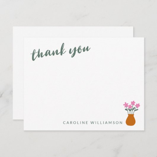 キュートなミニマルパーソナライズされた主義フローラ名モノグラム サンキューカード (正面/裏面)