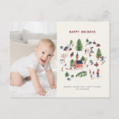 キュートなミニマル北欧の村のクリスマスフォト シーズンポストカード (正面)