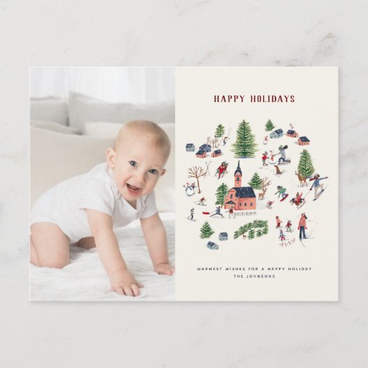 キュートなミニマル北欧の村のクリスマスフォト シーズンポストカード (正面)