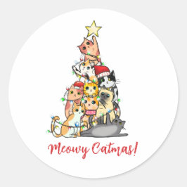 キュートなミャウクリスマスの猫のクリスマスツリー ラウンドシール