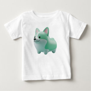 キュートなミントグリーンの3Dスタイリッシュコーギーパピー ベビーTシャツ