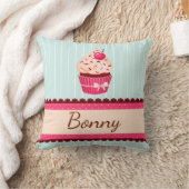 キュートなミントピンクカップケーキと散水名前をカスタムする クッション (ブランケット)