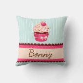 キュートなミントピンクカップケーキと散水名前をカスタムする クッション (裏面)