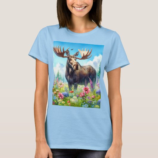 キュートなムースと野の花のTシャツ Tシャツ (正面)