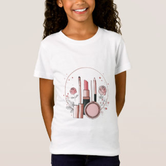 キュートなメイク好き女子のTシャツ | フラワーリップスティック Tシャツ
