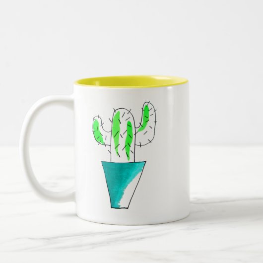 キュートなメキシコ産サボテンの植物芸術 ツートーンマグカップ (左)