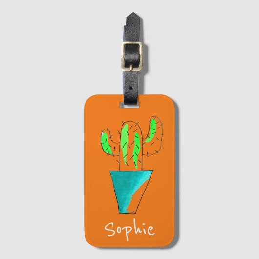 キュートなメキシコ産サボテンの植物芸術 ラゲッジタグ (正面縦)