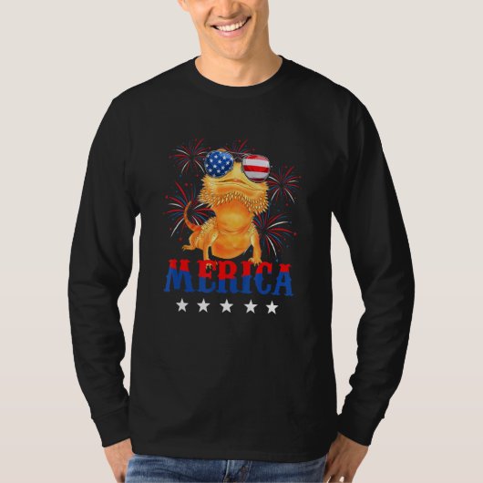 キュートなメリカひげドラゴン&アメリカ国旗のサングラス4 Tシャツ (正面)