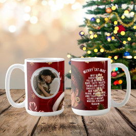 キュートなメリーキャットマスの深紅のクリスマスフォトメッセージ コーヒーマグカップ