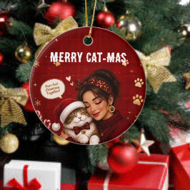 キュートなメリーキャットマス 真紅のクリスマス 写真 名前 セラミックオーナメント