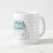 キュートなメリークリスマスと雪だるまクリスマスツリー ジャンボコーヒーマグカップ (正面右)
