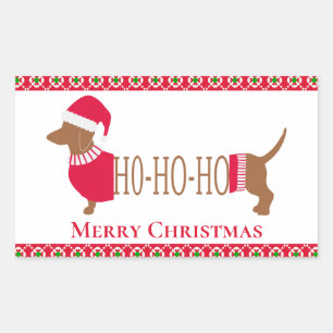 キュートなメリークリスマスダックスシュントdoxie犬 長方形シール