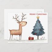 キュートなメリークリスマスツリーお洒落トナカイ ポストカード (正面/裏面)