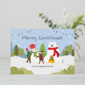 キュートなメリークリスマスファミリーカスタムシルバー 箔シーズンカード (立ち正面)