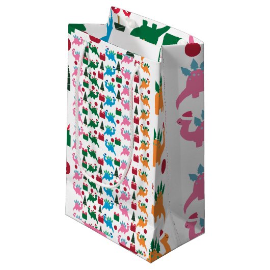 キュートなメリークリスマス恐竜の小抱き枕 スモールペーパーバッグ (正面アングル)