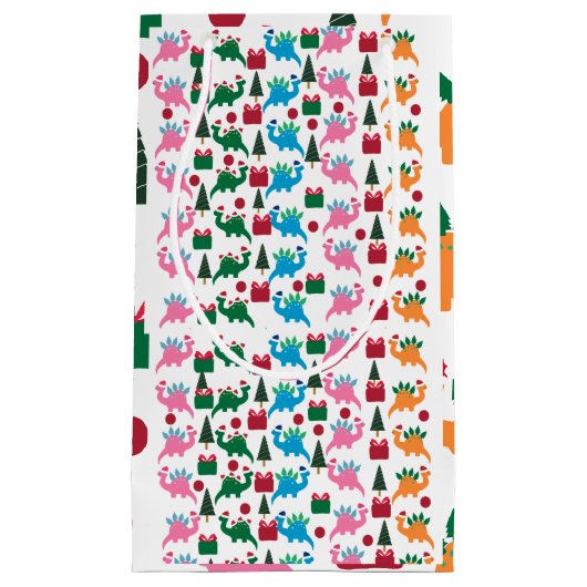 キュートなメリークリスマス恐竜の小抱き枕 スモールペーパーバッグ (正面)