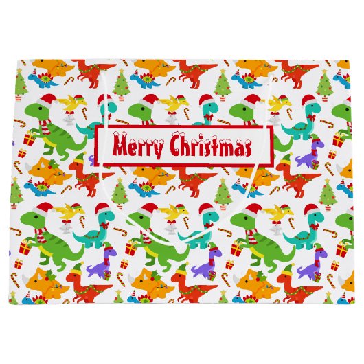 キュートなメリークリスマス恐竜 ラージペーパーバッグ (正面)