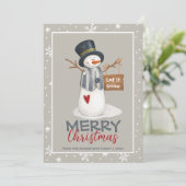 キュートなメリークリスマス雪だるまがスノーカードを渡す 招待状 (スタンド正面)