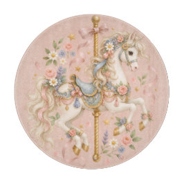 キュートなメリーゴーラウンドの馬 ビンテージアート カッティングボード