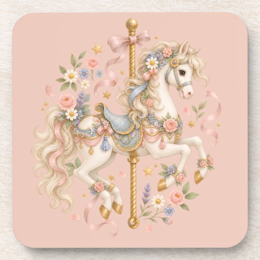 キュートなメリーゴーラウンドの馬 ビンテージアート コースター (正面)