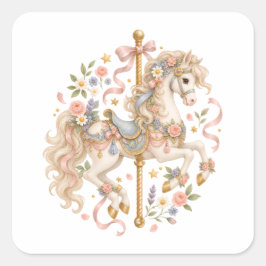 キュートなメリーゴーラウンドの馬 ビンテージアート スクエアシール