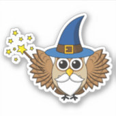 キュートなメルリンザウィザードフクロウの漫画 シール (正面)