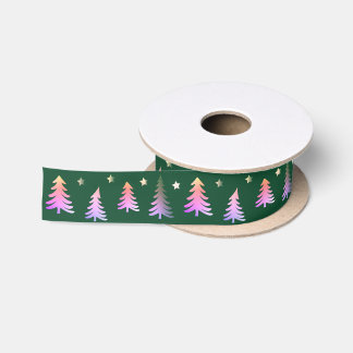 キュートなモダンウィンターピンクツリークリスマスグリーン サテンリボン
