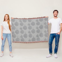 キュートなモノクログレーのクリスマスボールパターン スローブランケット