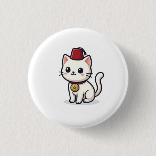 キュートなモロッコ風かわいい猫のフェズステッカー 缶バッジ (正面)