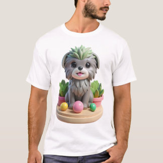 キュートなモンキードッグ 多肉植物 アッフェンピンシャー | 3D グレーモンキー ドッグ Tシャツ
