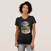 キュートなモンキードッグ 多肉植物 アッフェンピンシャー | 3D グレーモンキー ドッグ Tシャツ (正面フル)