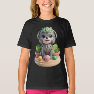 キュートなモンキードッグ 多肉植物 アッフェンピンシャー | 3D グレー モンキー ドッグ Tシャツ