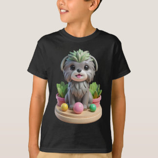 キュートなモンキードッグ 多肉植物 | 3D グレー アフェンピンシャー Tシャツ