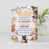 キュートなモンスターのハロウィンお誕生日会招待状 招待状 (スタンド正面)