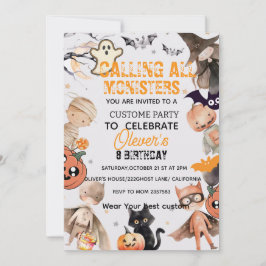 キュートなモンスターのハロウィンお誕生日会招待状 招待状