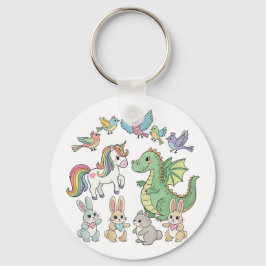 キュートなユニコーンとドラゴンのファンタジーキーチェーン キーホルダー