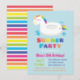 キュートなユニコーンのプールフロート 子供の夏の誕生日会 招待状