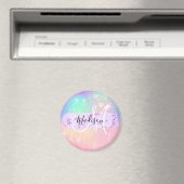 キュートなユニコーンのモノグラム入りレインボーハート マグネット (インサイチュ (食洗機))