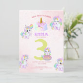 キュートなユニコーンの子供の誕生日パーティー 招待状 (スタンド正面)