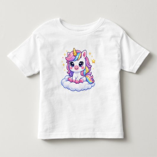 キュートなユニコーンの子供用Tシャツ 名前入れ可能 トドラーTシャツ (正面)