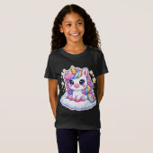 キュートなユニコーンの子供用Tシャツ 名前入れ可能 Tシャツ (正面フル)
