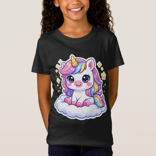 キュートなユニコーンの子供用Tシャツ 名前入れ可能 Tシャツ (正面)
