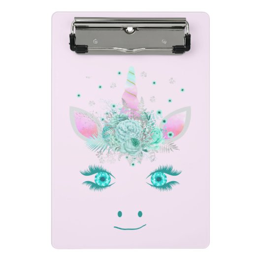 キュートなユニコーンの花の顔 1 ミニクリップボード (正面)