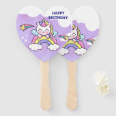 キュートなユニコーンの虹の誕生日招待状 ハンドファン (正面&裏面)