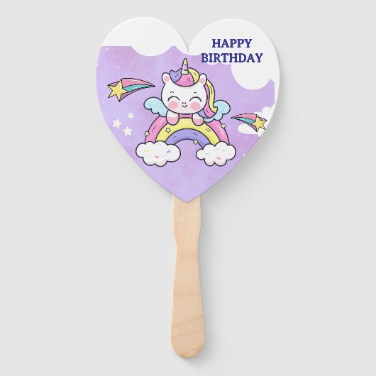 キュートなユニコーンの虹の誕生日招待状 ハンドファン (正面)