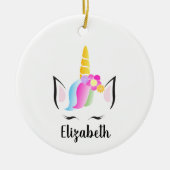 キュートなユニコーンパーソナライズされたのクリスマス セラミックオーナメント (正面)