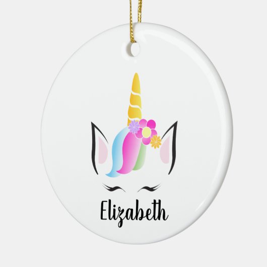 キュートなユニコーンパーソナライズされたのクリスマス セラミックオーナメント (左)
