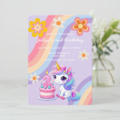 キュートなユニコーンレトロレインボー2nd誕生日 招待状 (スタンド正面)