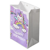キュートなユニコーン+レインボー 誕生日 インビテーションカード（M） ミディアムペーパーバッグ (正面アングル)