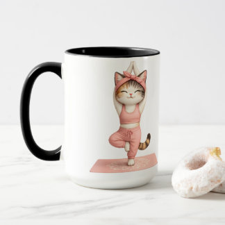 キュートなヨガ猫のドーナツコーヒーマグ マグカップ